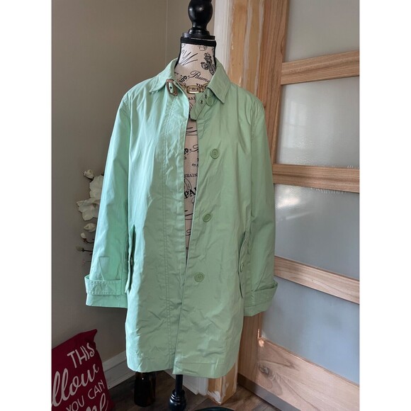 Vintage Y2K GAP Trench Coat A-line Straight Collared Sz Small Mint Green - Picture 3 of 8